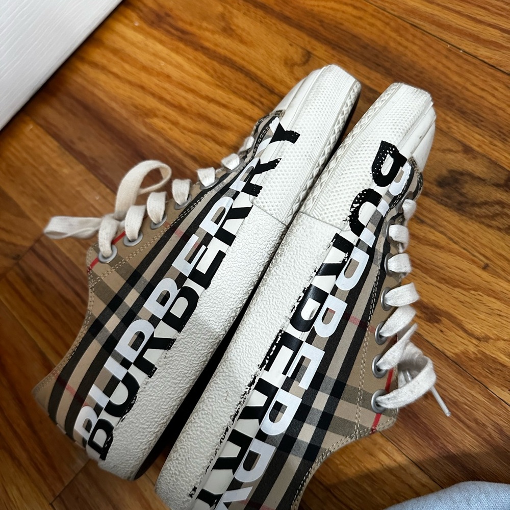 Burberry Beige and White Plaid Sneakers